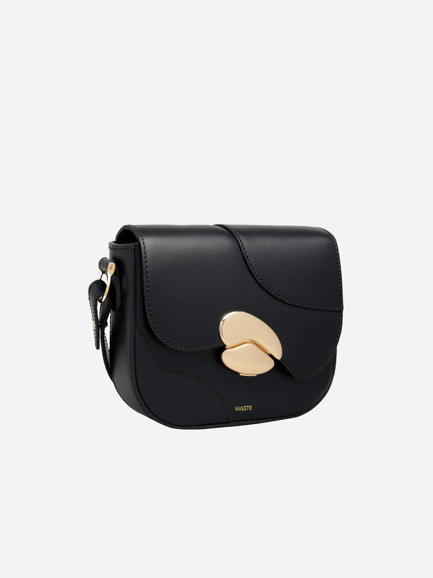 ゴールドクラスプ付きレディースレザーハンドバッグ（ブラック