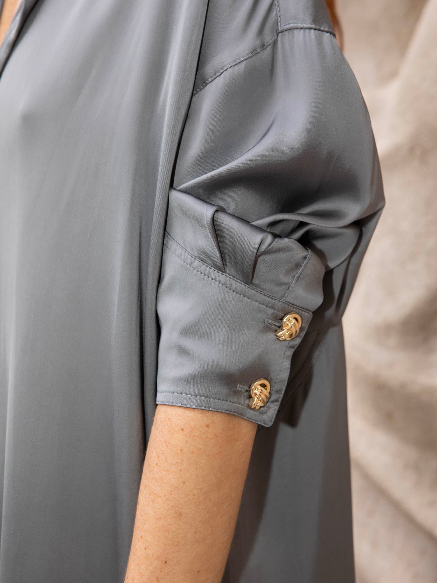 Maxe - Robe Chemise Satin Gris