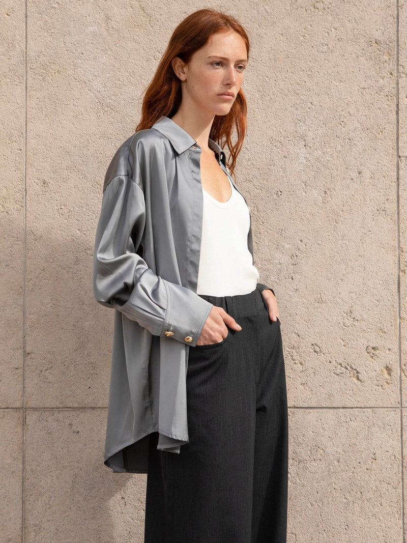 Willy - Chemise Oversize Satin Gris